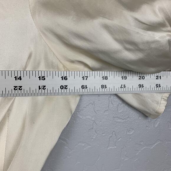 Bebe Y2K Shirt Womens Medium Ivory Stretch Silk Satin Button Front Ruched - Picture 4 of 10